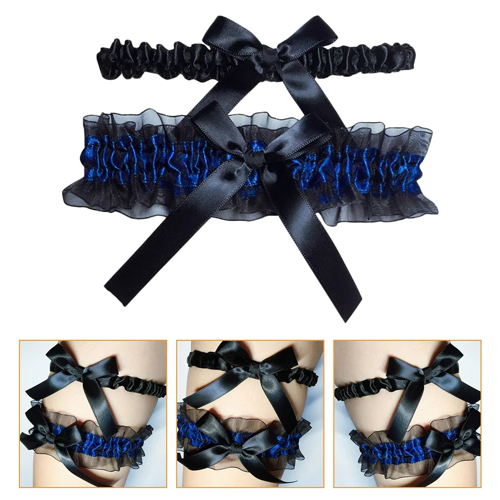 1 комплект кружевных подвязок Свадебные кружевные подвязки Свадебные подвязки для ног (черный, синий)