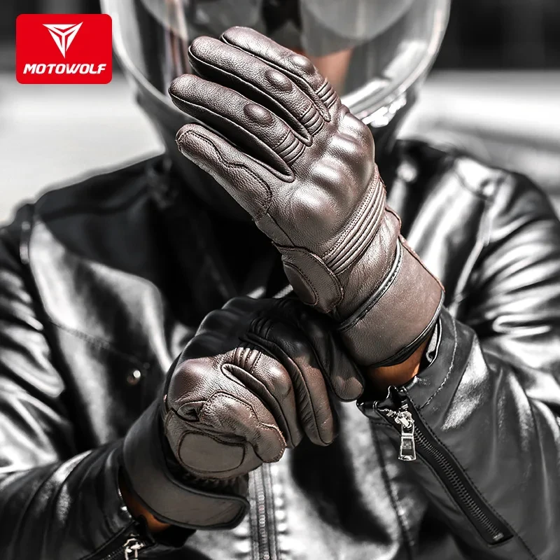 Мотоциклетные перчатки из натуральной кожи Водонепроницаемые Ветрозащитные Зима Теплое Лето Дышащие сенсорные перчатки Moto Fist Защита ладоней