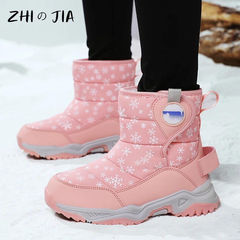 Зимние детские хит продаж Плюшевые зимние ботинки для спорта на открытом воздухе, теплые ботинки с высоким берцем для мальчиков и девочек, модная повседневная противоскользящая обувь