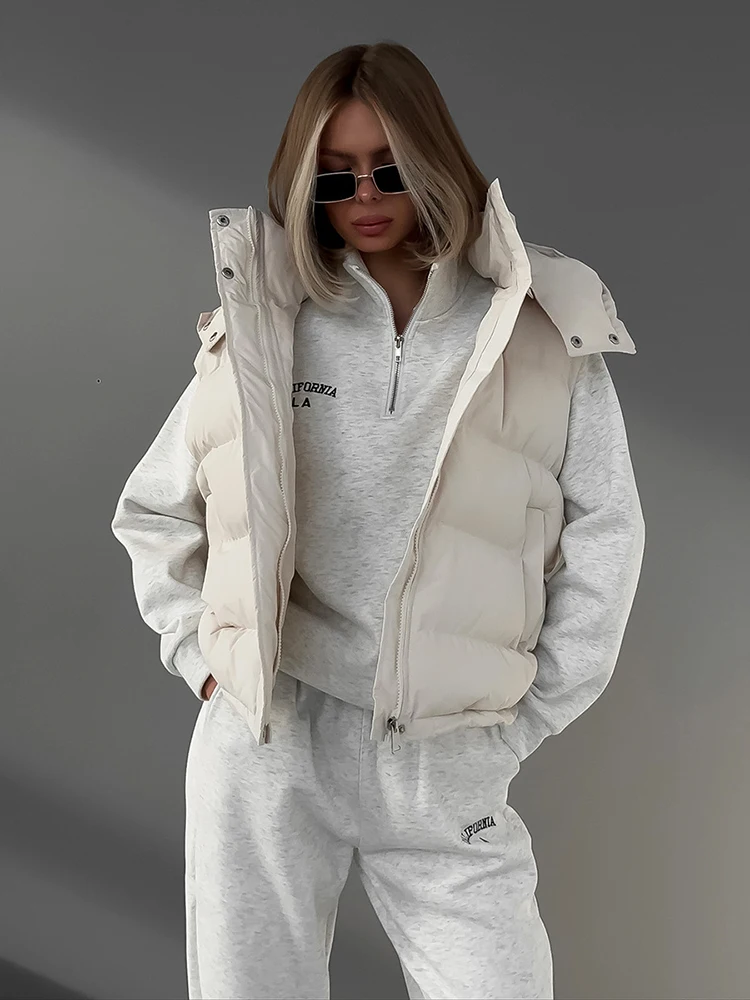 Женский новый Пуховый хлопковый жилет без рукавов с капюшоном, зимний тренд 2024, пикантное пальто для девочек с карманами, утолщенный теплый Parker