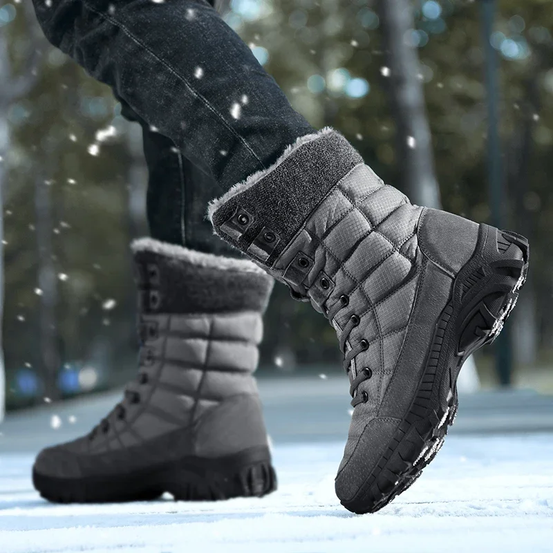Мужские зимние ботильоны, супер теплые мужские походные высококачественные Короткие плюшевые Водонепроницаемые мужские ботинки большого размера, уличные Зимние ботинки