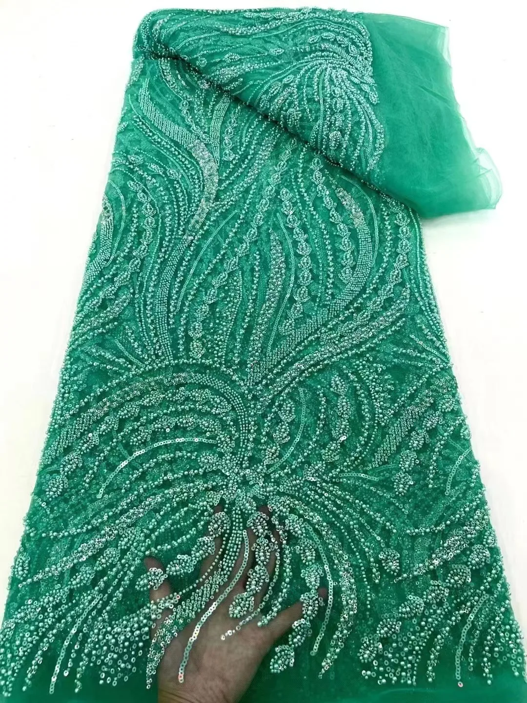 2023 Новейшая Африканская кружевная ткань Дубай Кружевная ткань из тюля с пайетками, Вышитая Аппликацией, Нигерийская ткань ручной работы из бисера для шитья