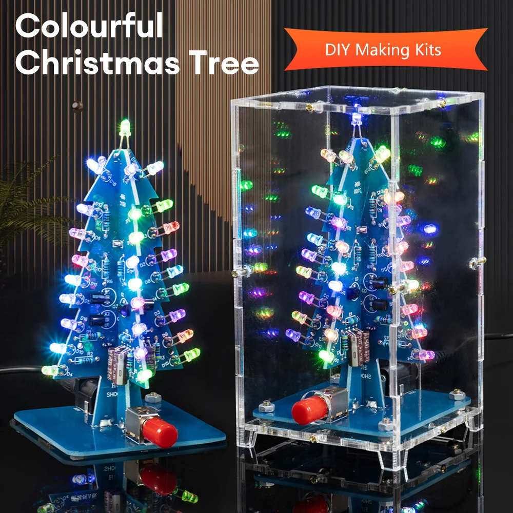 RGB светодиодная мигающая Рождественская елка Наборы для поделок Электроника для пайки Рождественская 3D Елка Обучение