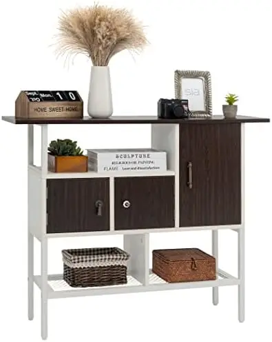 Стол с 3 Шкафами, Промышленный 3-Ярусный Диван-стол Для Прихожей Стол с Открытыми Полками для хранения вещей для Гостиной, Прихожей, Кухни -