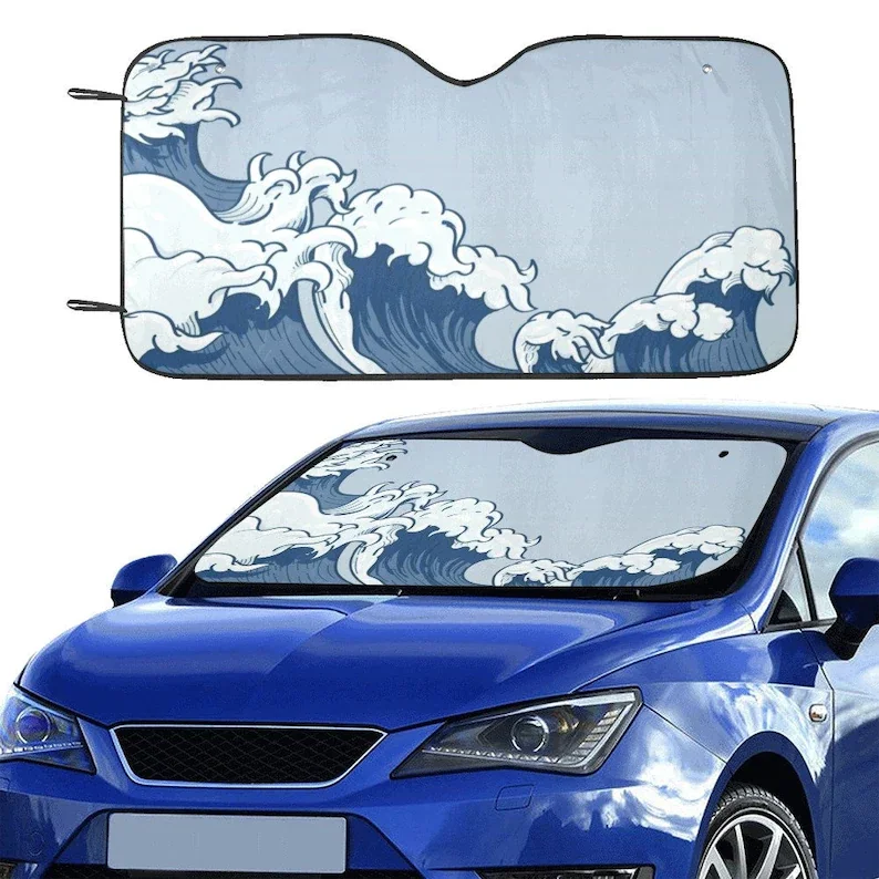 Солнцезащитный козырек на лобовом стекле японской волны, рисунки на морском берегу океана, автомобильные аксессуары, Автозащита, козырек для окна, крышка экрана, декор обложки