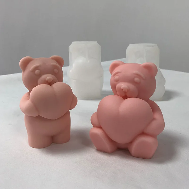 3D Ароматическая свеча Love Bear Силиконовая форма 520 Муссовый торт на День Святого Валентина Шоколадная Форма Милый Медведь Форма для украшения из гипса из смолы