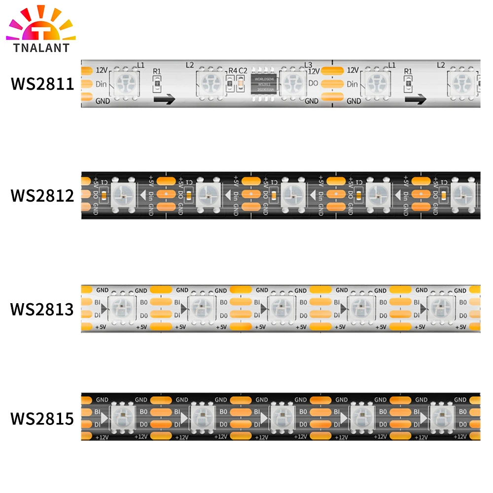 WS2811 WS2812B WS2813 WS2815 30/60/144 светодиодов/ м RGB Светодиодная лента WS2812 с индивидуальным адресом светодиодной ленты IP30/IP65/IP67 DC5V DC12V