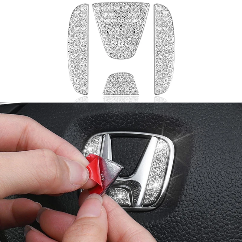 3D Наклейки на руль автомобиля со стразами для Honda Civic CR-V Accord Алмазная Эмблема Декоративная Наклейка для интерьера Аксессуары для отделки