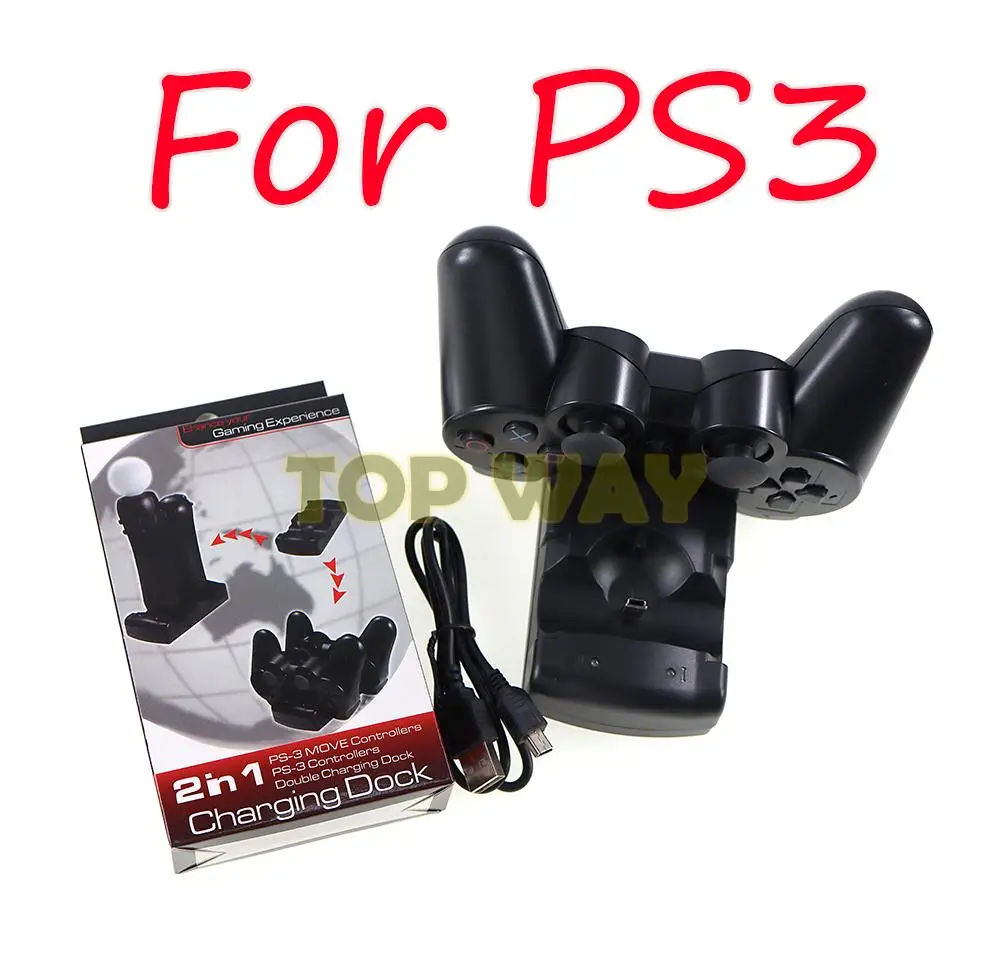 1 шт. для беспроводного контроллера PS3 2 в 1 с двойной зарядкой, док-станция с питанием от USB, зарядное устройство, подставка для игровой станции, держатель для крепления