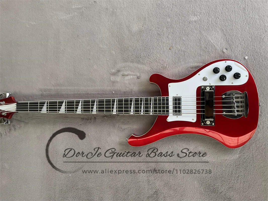 5-Струнная бас-гитара, металл, Красный корпус, Кремовый переплет, Белый Звукосниматель, хромированный тюнер 4003 Bass