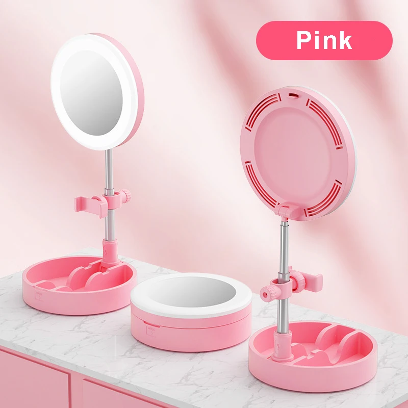 Зеркало для макияжа со светодиодным кольцом, подставка для заливающего света, держатель для телефона, комплект ламп для прямой трансляции, Регулируемые зеркала для фотосъемки, подсветка для туалетных столиков