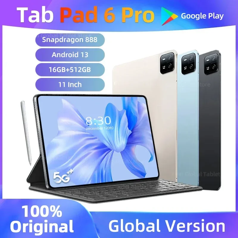2023 Оригинальный Pad 6 Pro Глобальная версия Snapdragon 888 HD 4K Экран 11-дюймовый Планшетный ПК 10000 мАч Android 13-16 ГБ 512 ГБ 5G WIFI Tab