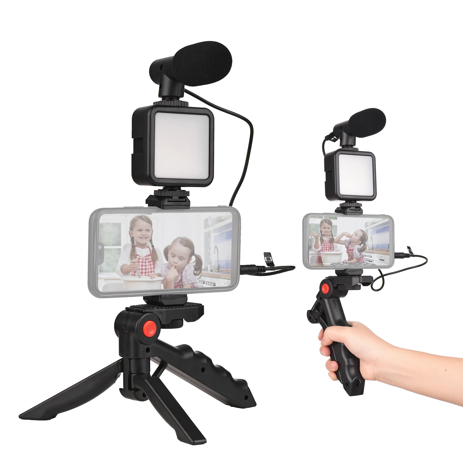 Комплект Видеоблога для смартфона Mini LED Video Light + Кардиоидный Микрофон + Выдвижной Зажим Для Телефона + Штатив для Видеосъемки в Прямом эфире