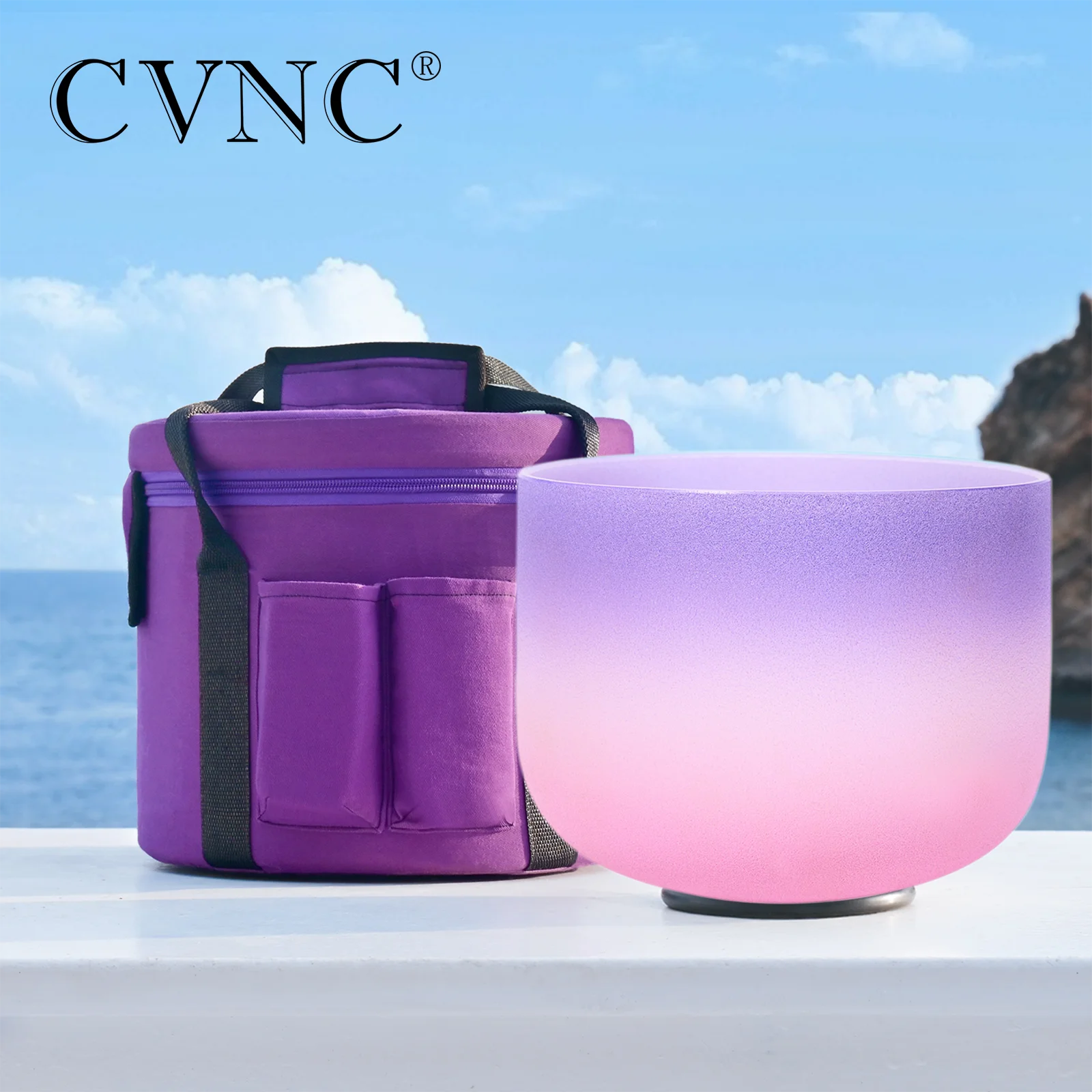 CVNC 8-дюймовая поющая чаша из матового хрусталя карамельного цвета Примечание B с фиолетовой сумкой для переноски
