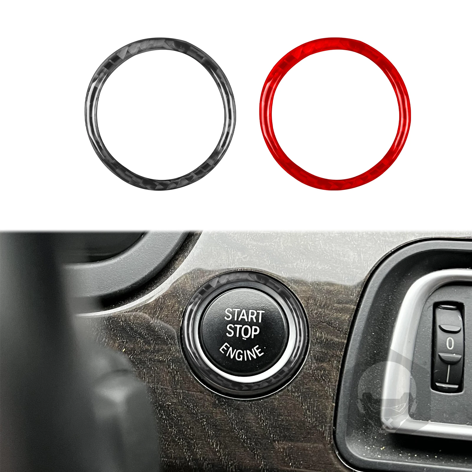 Для BMW 7 серии F01 2009-2014 Автомобильная наклейка из углеродного волокна Автоматический двигатель Кнопка запуска остановки ключа зажигания Отделка по кругу внутренним кольцом