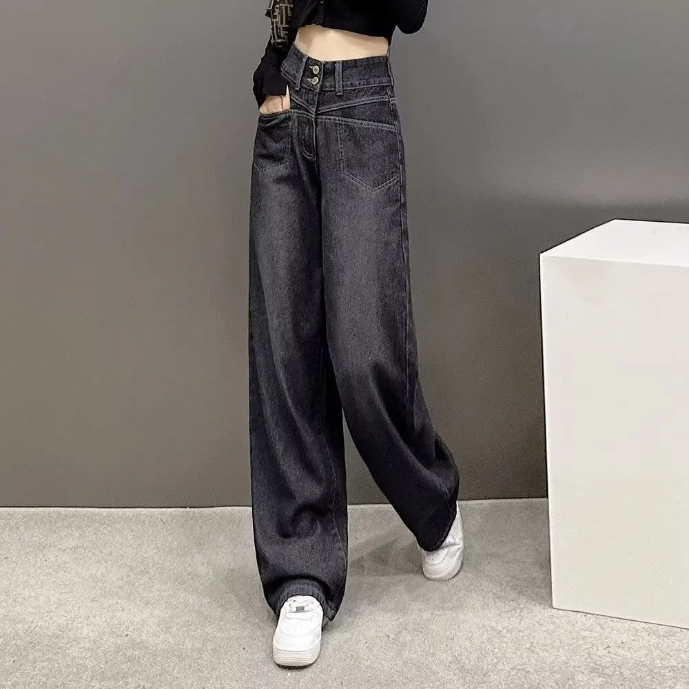 Женские джинсы LEDP, черные, с высокой талией, свободные, узкие, широкие джинсовые брюки для дам, модные джинсы стрейч-дизайна