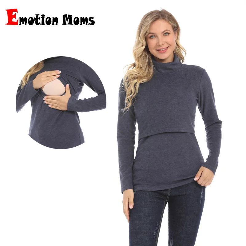 Emotion Moms Зимняя водолазка, теплая хлопковая футболка для беременных с длинным рукавом, топы для кормления грудью, одежда для беременных женщин