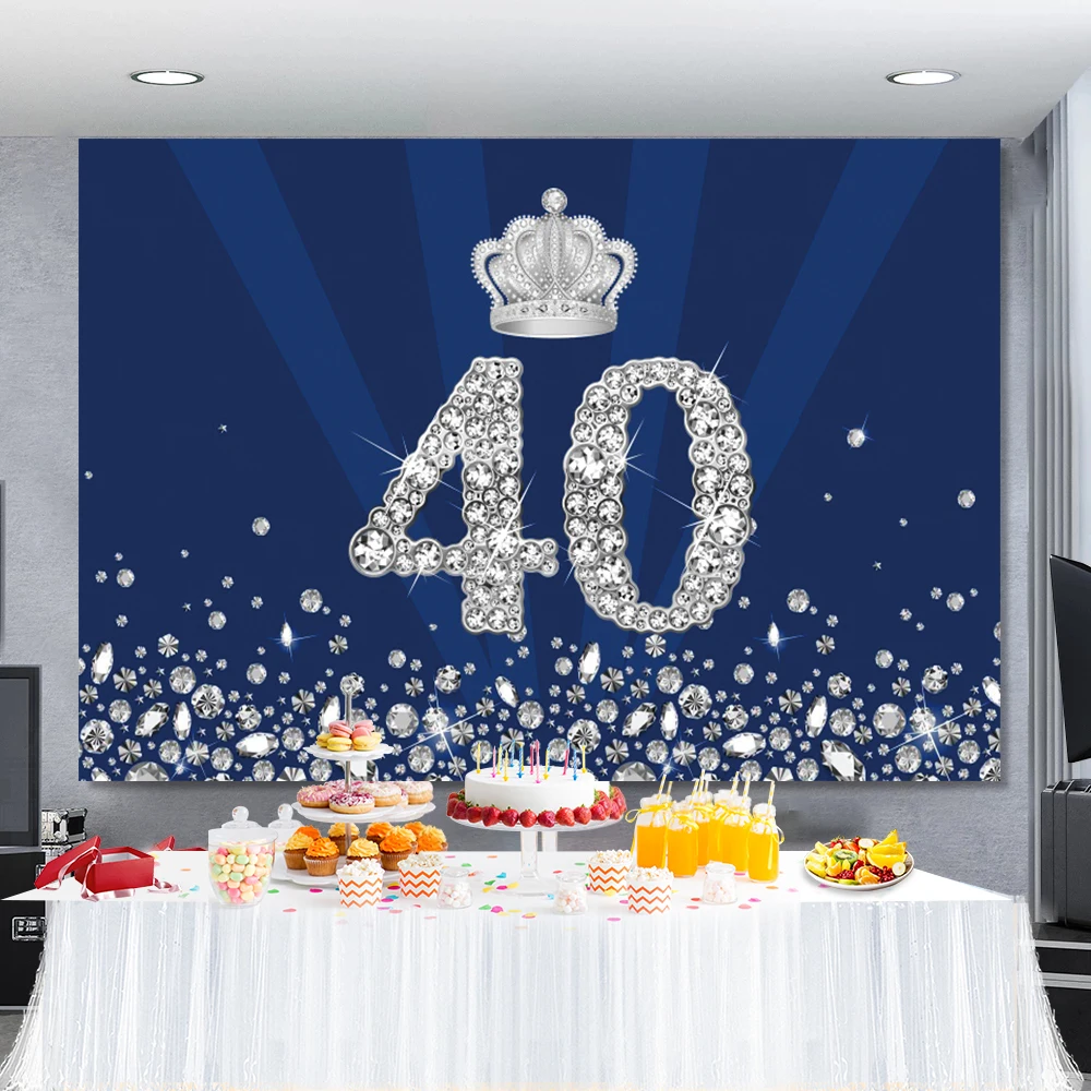 Laeacco 20 30 40 50th Birthday Party Серебряная Корона, Блестящие Бриллианты, Горошек, Синий принц, Фотофон, Фон для фотосъемки
