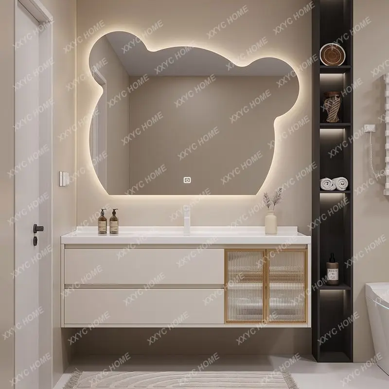 Комбинация шкафов для ванной комнаты, современный светлый Роскошный керамический цельный умывальник, столик для ванной, раковина, умывальник
