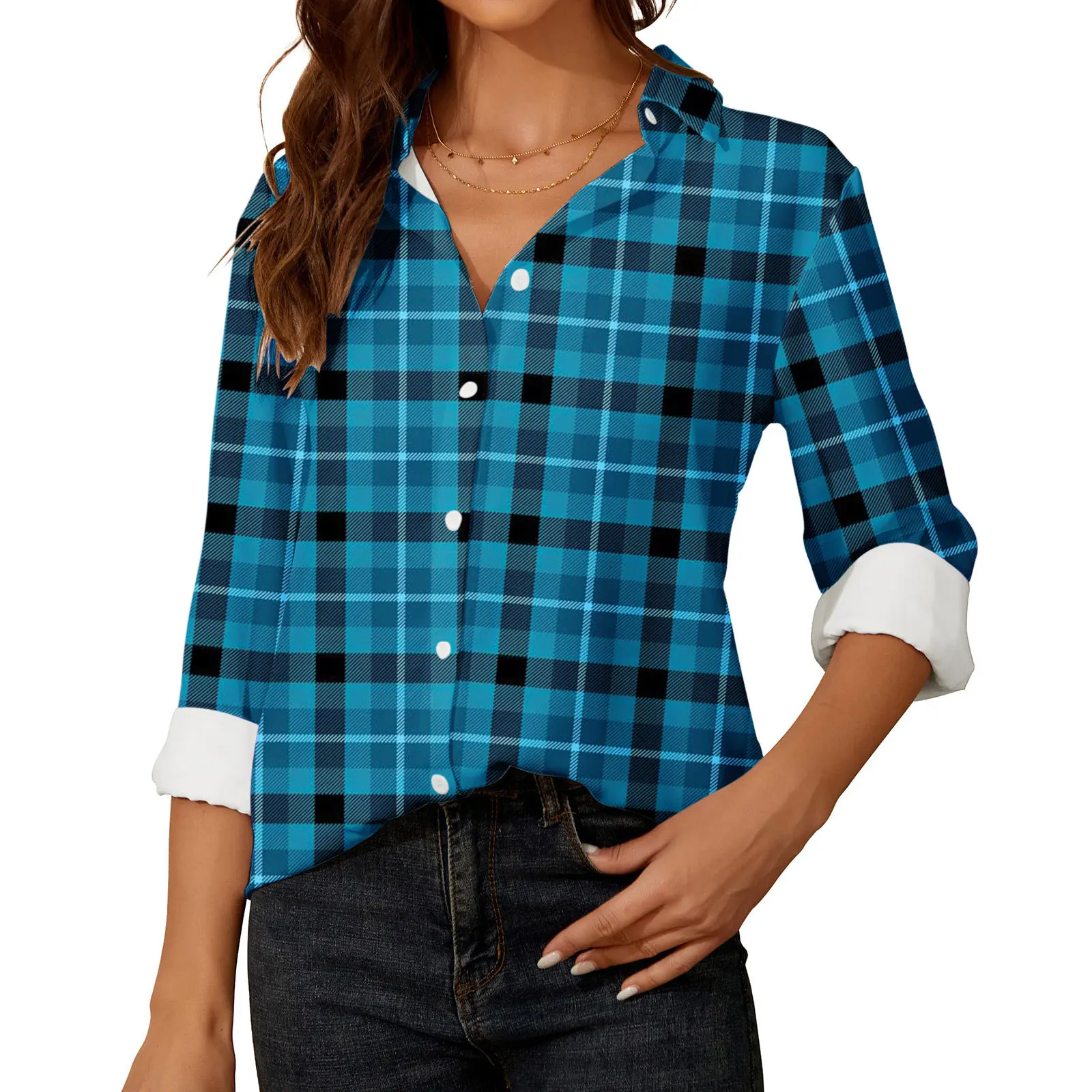 Женская повседневная рубашка в клетку с длинными рукавами, осенне-зимняя новая блузка с принтом на пуговицах, Женская верхняя одежда S-XXL