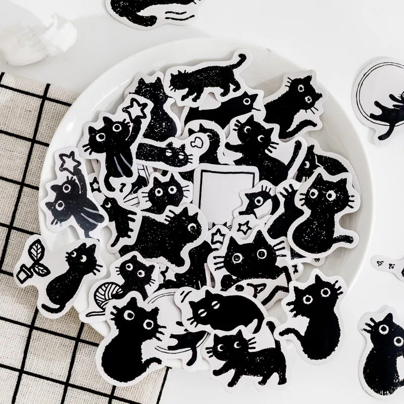45шт Наклейка серии Cute Black Cat DIY Kawaii Cats Самоклеящиеся Канцелярские наклейки для скрапбукинга для ноутбука-планировщика для ноутбука