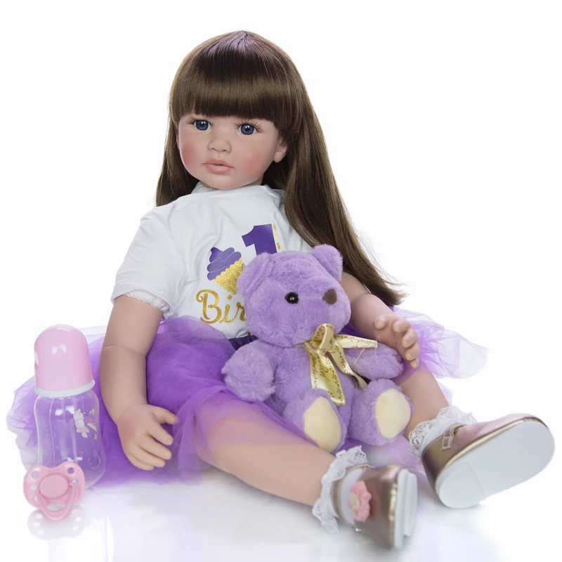 24-Дюймовая Возрожденная девочка-принцесса, милая детская кукла из ткани с длинными волосами, силиконовая кукла с укоренившимися волосами, игрушки для детей, подарок на день рождения
