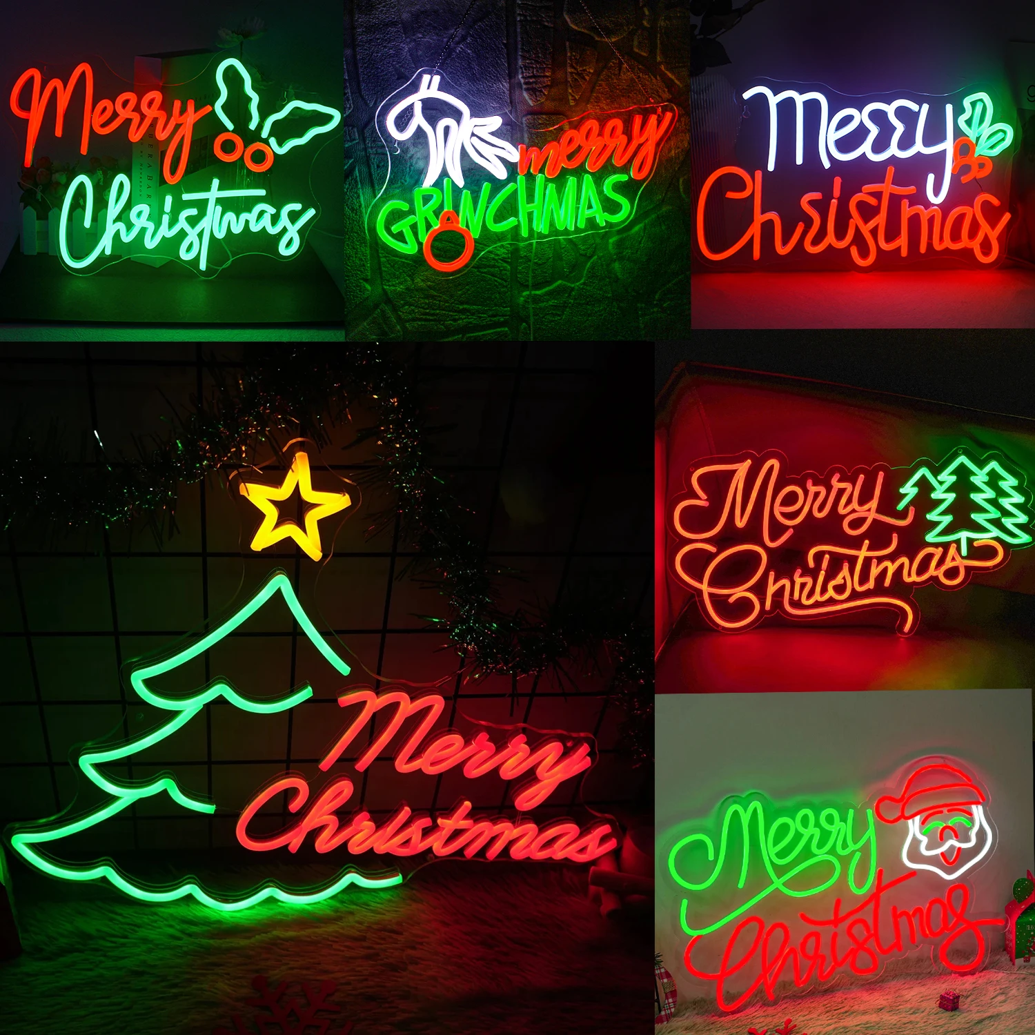 Неоновая вывеска Merry Christmas, светодиодная шляпа Санты, неоновые огни для подсветки вывесок, спальня, домашняя вечеринка, Рождественская серия, Атмосфера, Декор стен