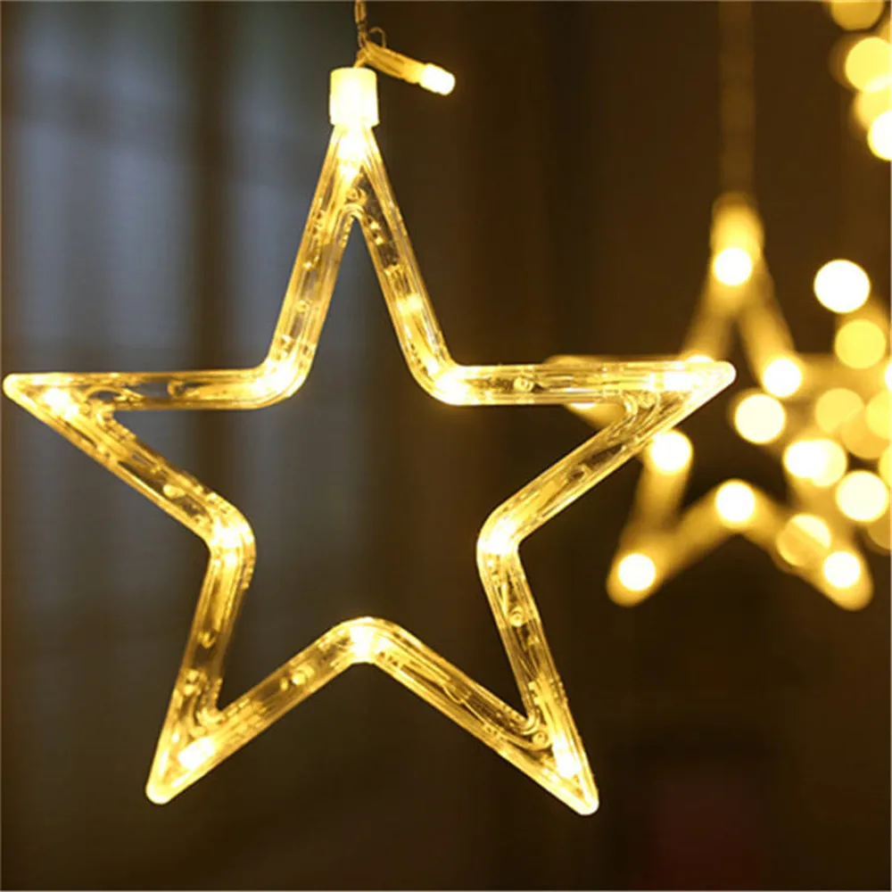 Гирлянда с рождественской звездой 2,5 М 138 светодиодных гирлянд с лунной звездой, светодиодная занавеска для свадьбы, украшения домашней вечеринки, дня рождения