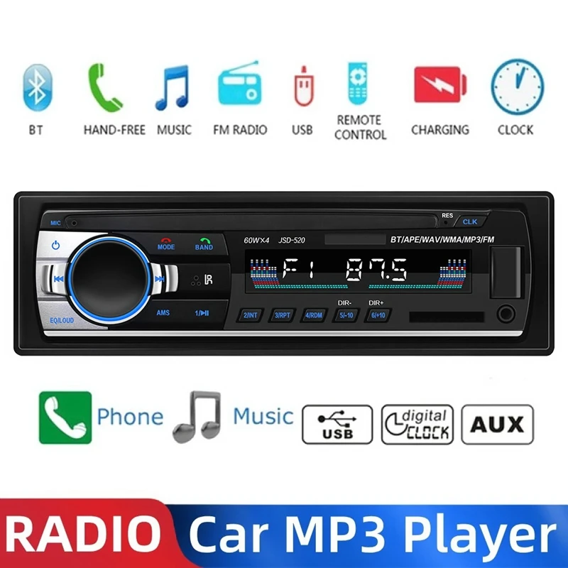 1Din Автомобильный MP3-плеер Bluetooth Авторадио Стерео Радио FM AUX Входной Приемник SD USB Музыкальный Плеер 12V Мультимедийное Радио