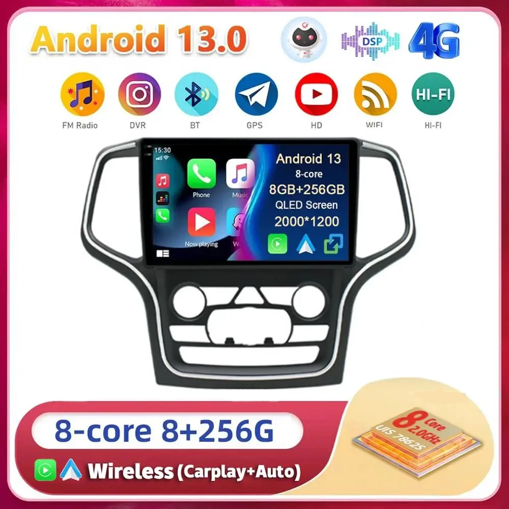Android 13 Carplay DSP WIFI + 4G Для Jeep Grand Cherokee WK2 2014-2017 Автомобильный Радио GPS Стерео Мультимедийный Видеоплеер 2din Головное Устройство
