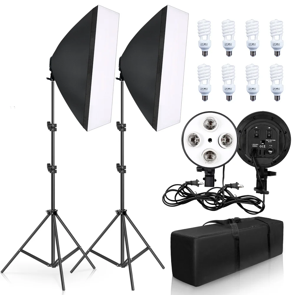 SH Photography, комплект софтбоксов с четырьмя лампами, осветительный 50x70 см, Держатель E27 с 8 шт. лампочками, аксессуары для софтбоксов для фотостудии и видео