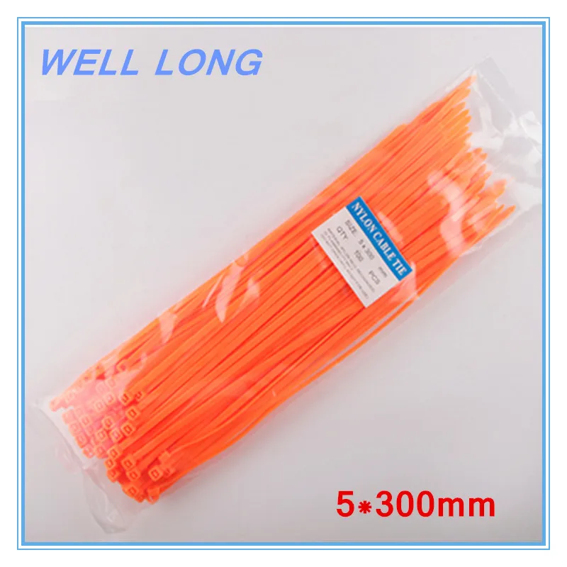 200 шт./лот Оранжевые самоблокирующиеся нейлоновые кабельные стяжки 5 * 300 мм, кабельные стяжки.