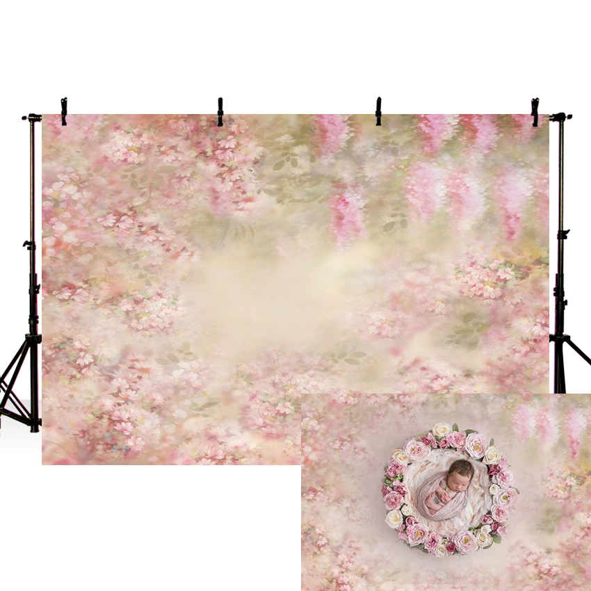 Фон для фотосъемки Mehofond Розовый Цветочный Портрет новорожденного Весенние цветы Фотофоны для душа ребенка Фотозона студии