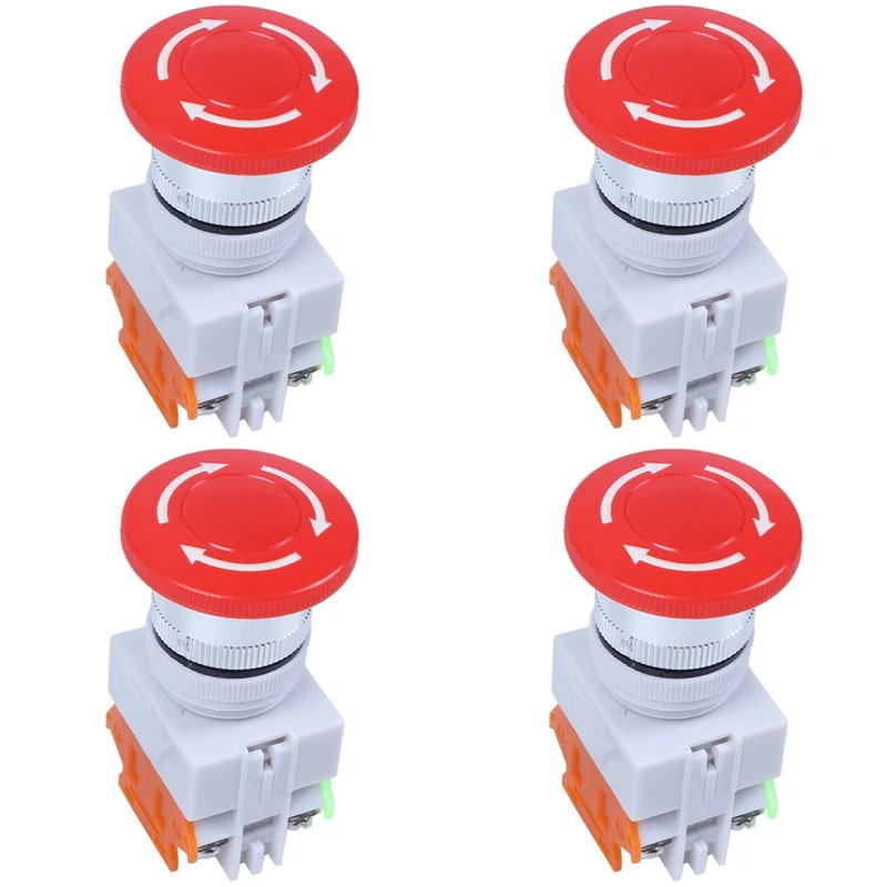 Кнопочный выключатель аварийной остановки 4X Red Mushroom Cap 1NO 1NC переменного тока 660V 10A