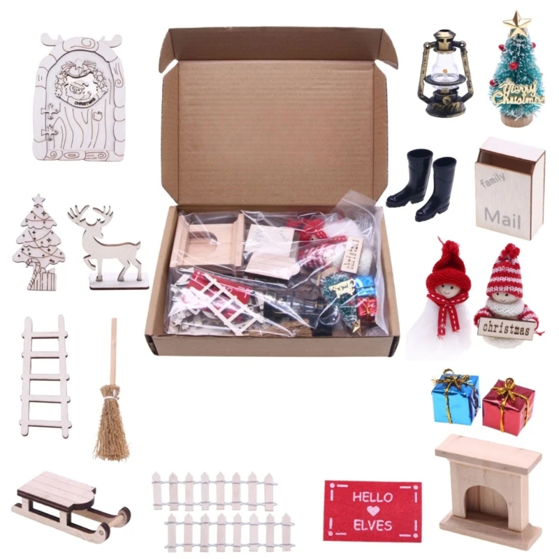Мини-рождественский декор для дома Q0KB, Миниатюрный декоративный реквизит для сцены с миниатюрным почтовым ящиком, Праздничный декор для дверей на санках