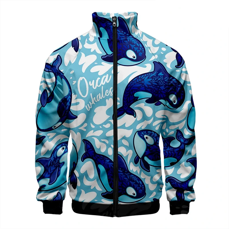 Забавная куртка с 3D-сублимационной печатью, свитер с индивидуальным рисунком, цветок, морское животное, воротник-стойка Для мужской и женской одежды