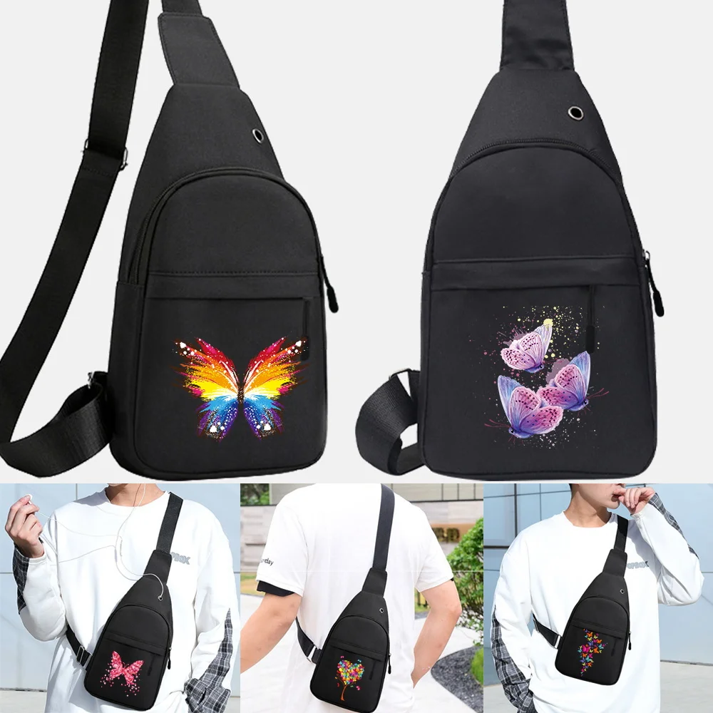 Мужские И женские холщовые поясные сумки, мужская сумка-слинг, сумка через плечо, спортивная сумка через плечо, на груди, с принтом бабочки, холщовая сумка-мессенджер