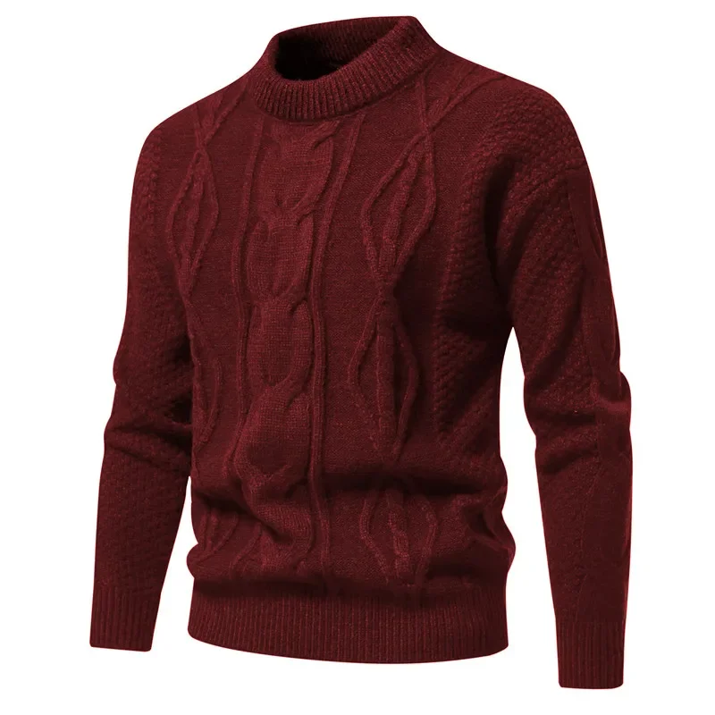 Осенне-зимний мужской новый теплый модный однотонный свитер с круглым вырезом и перекрученной горловиной