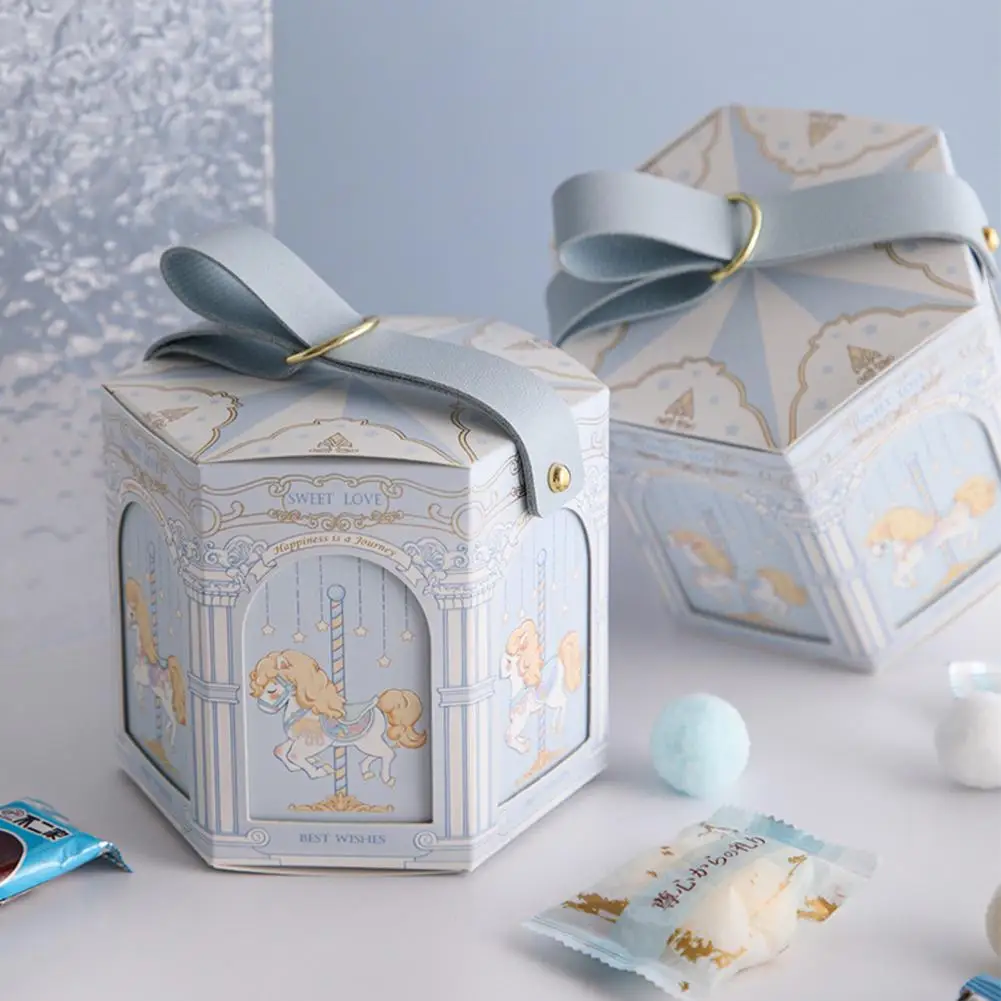 Креативная подарочная коробка Портативная коробка для конфет горячего тиснения Розовая подарочная бумажная коробка с каруселью