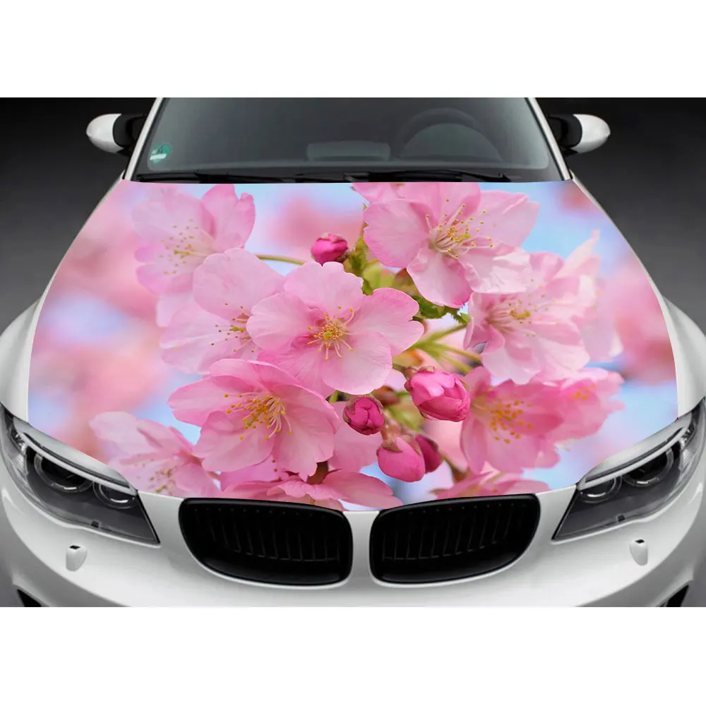 Виниловая наклейка на капот автомобиля с изображением цветов персика, полноцветная графическая наклейка на автомобиль, индивидуальный размер и изображение Подходят для любого автомобиля