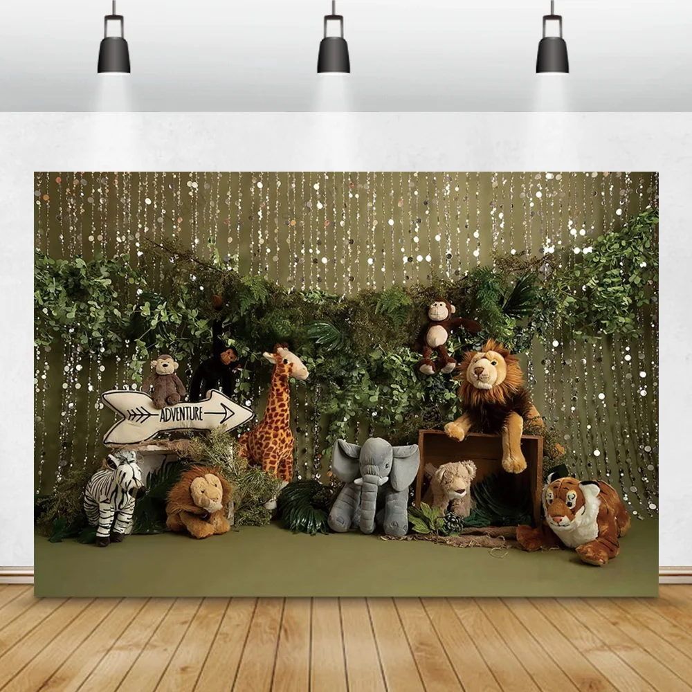 Дикое Сафари в джунглях, Сцена фотосъемки детского Дня рождения, Мультяшные Животные, Кукольный фон для фотосессии, Фон для портрета ребенка