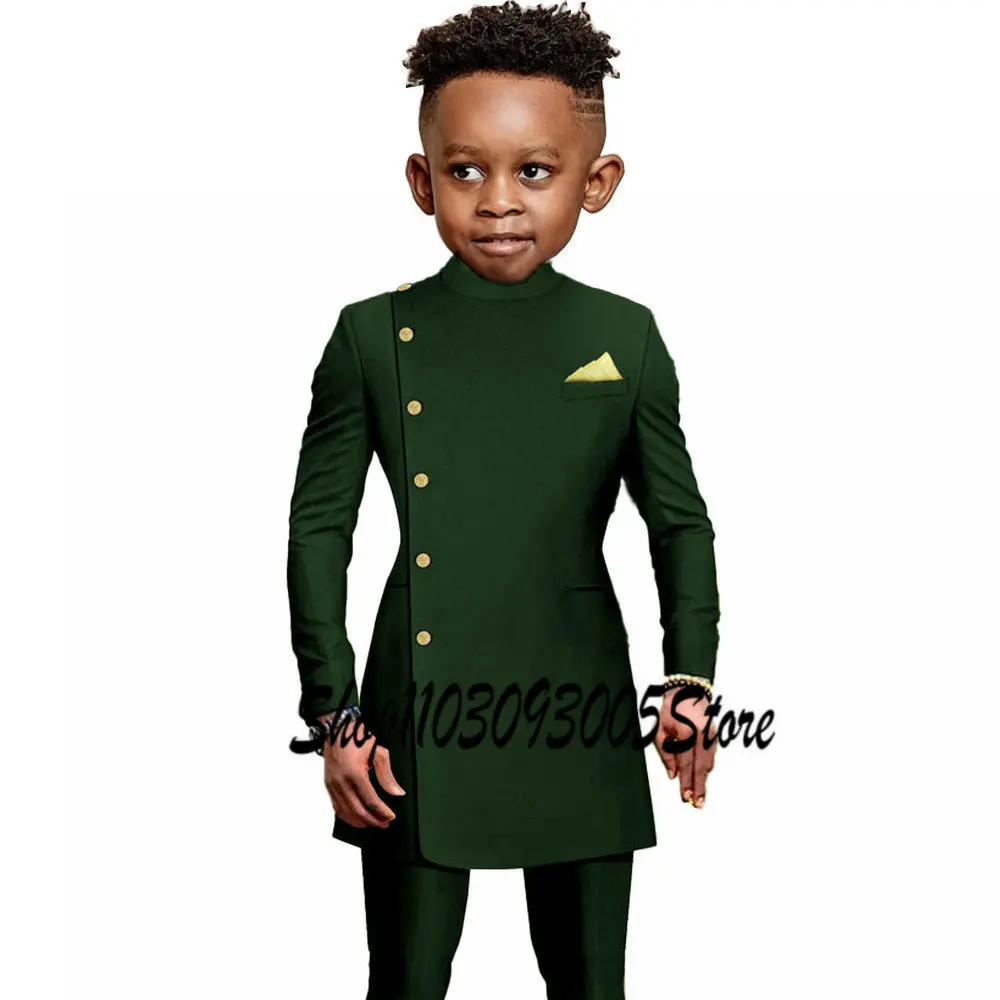 Модный Африканский Темно-зеленый костюм для мальчиков, свадебный смокинг из 2 предметов, детская куртка, брюки, сшитый на заказ Детский костюм от 2 до 16 лет