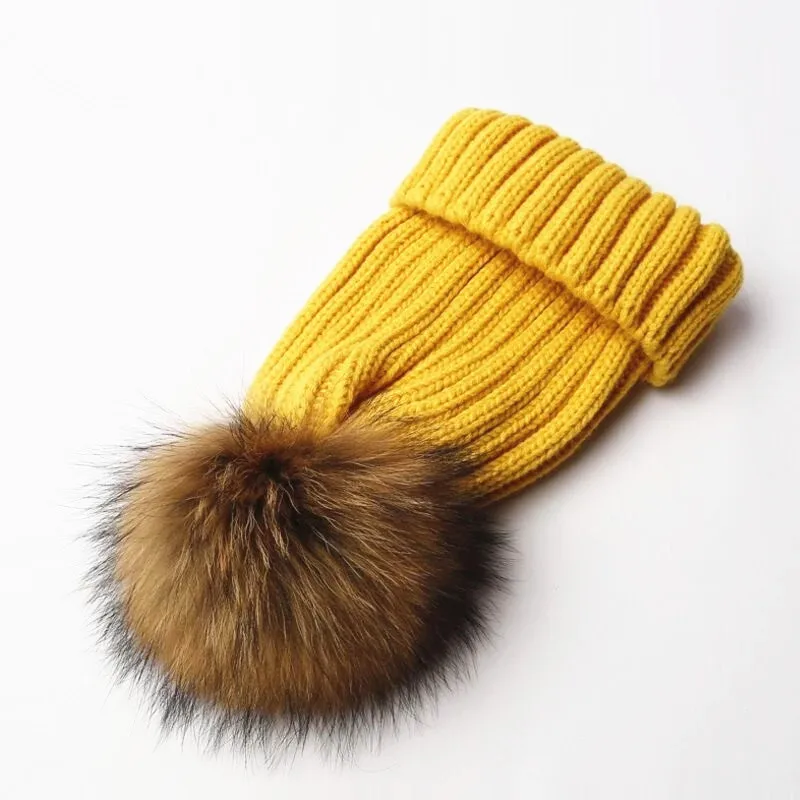 Зимние Вязаные шапочки с натуральным мехом и помпонами, теплые кепки, съемная тюбетейка из натурального меха gorros
