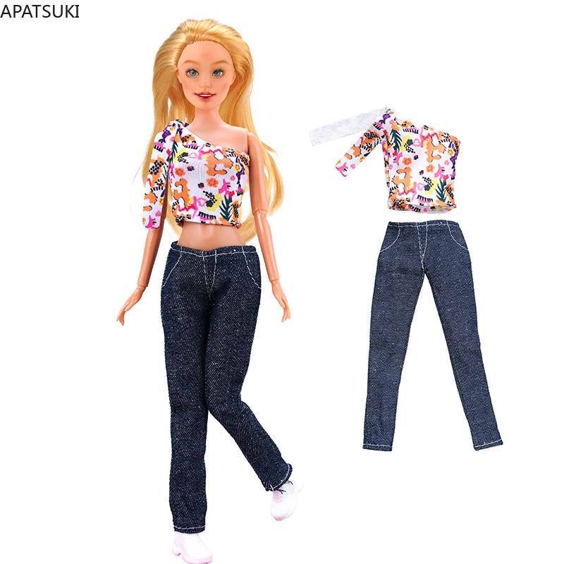 Модный осенний комплект одежды для куклы Барби, уникальный топ на одно плечо, черные брюки, аксессуары для кукол 1/6, детские игрушки своими руками