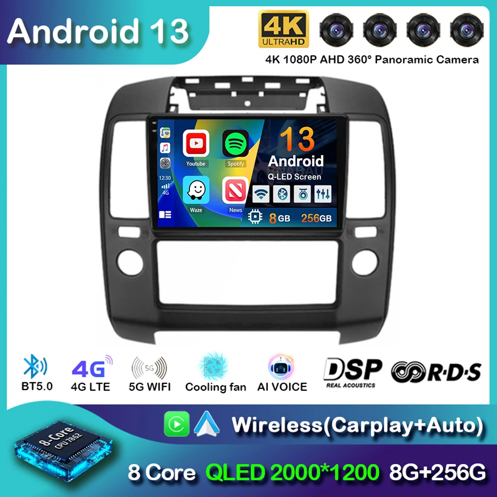 Android 13 Carplay Auto Автомагнитола Для Nissan Navara 3 D40 2004-2010 Мультимедийный Видеоплеер GPS Навигация Стерео Головное Устройство DSP