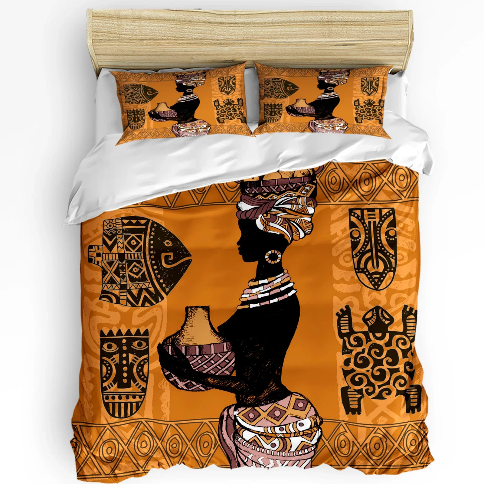 Силуэт Африканской женщины, геометрическая культура, комплект постельного белья из 3 шт. для двуспальной кровати, домашний текстиль, пододеяльник, Пододеяльник, наволочка