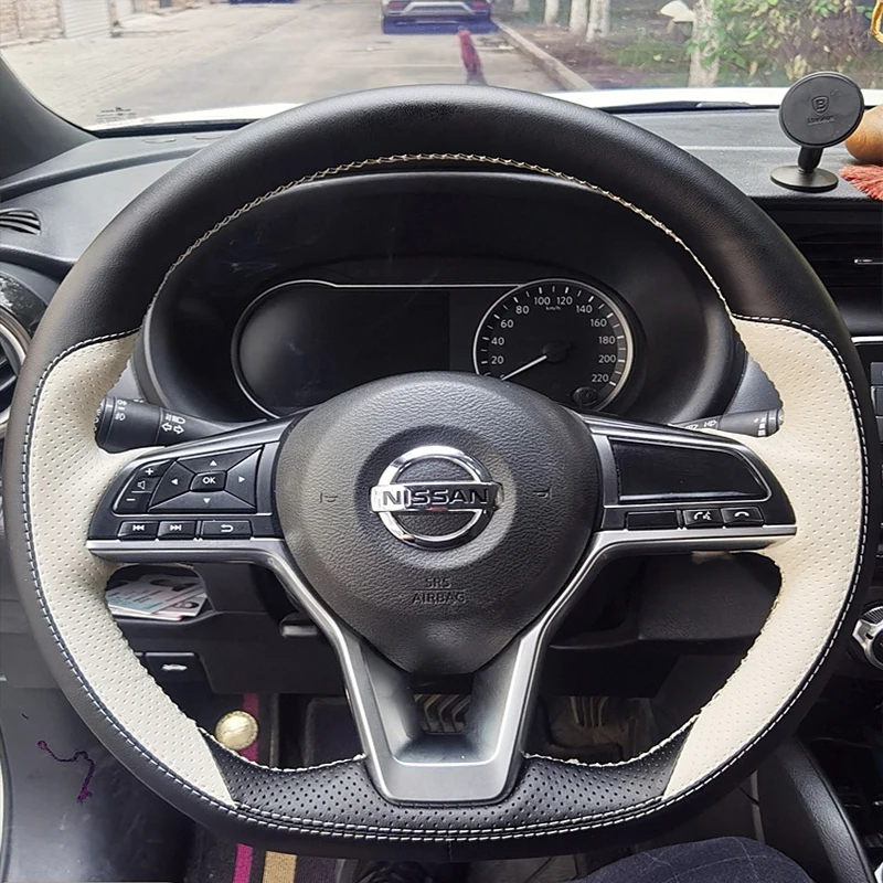 Чехол на руль автомобиля ручной работы, сшитый своими руками для Nissan Qashqai 2016-2022, Аксессуары для салона автомобиля из натуральной кожи, белый