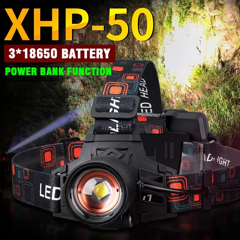 Самая мощная светодиодная фара XHP50, головной фонарь с высокой светопроницаемостью, USB-перезаряжаемая фара, Водонепроницаемый фонарь для рыбалки Zooma, использующий батарею 18650