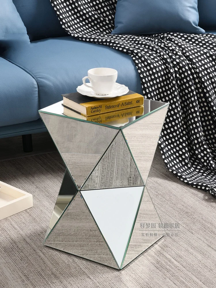 Зеркальная мебель, скандинавский свет, роскошный стеклянный приставной столик, креативная гостиная, чайный столик, простой угловой столик