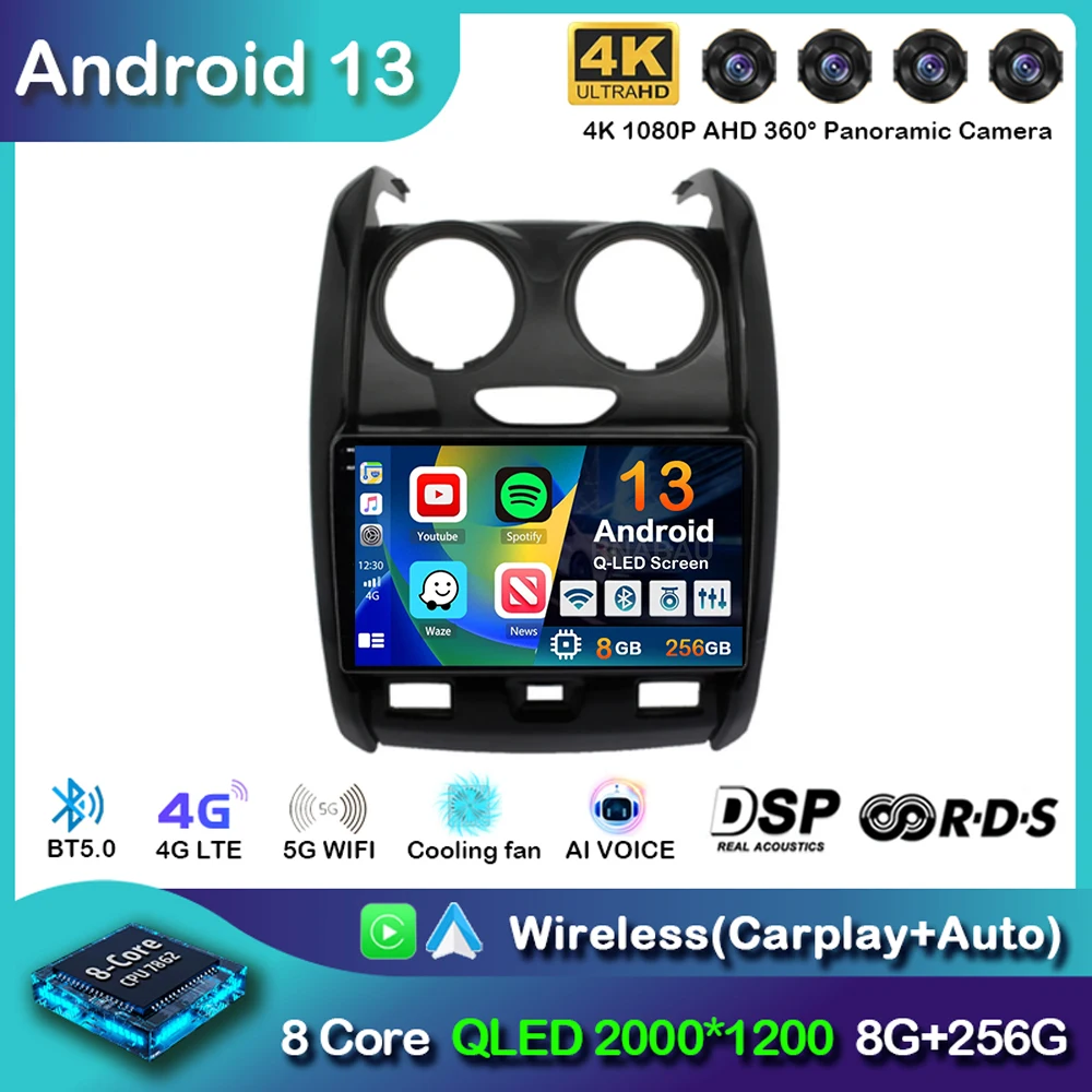 Android 13 Carplay 4G + WIFI для Renault Duster 2015 2016 2017 2018 2019 2020 DSP Автомагнитола Мультимедийный видеоплеер GPS Навигация